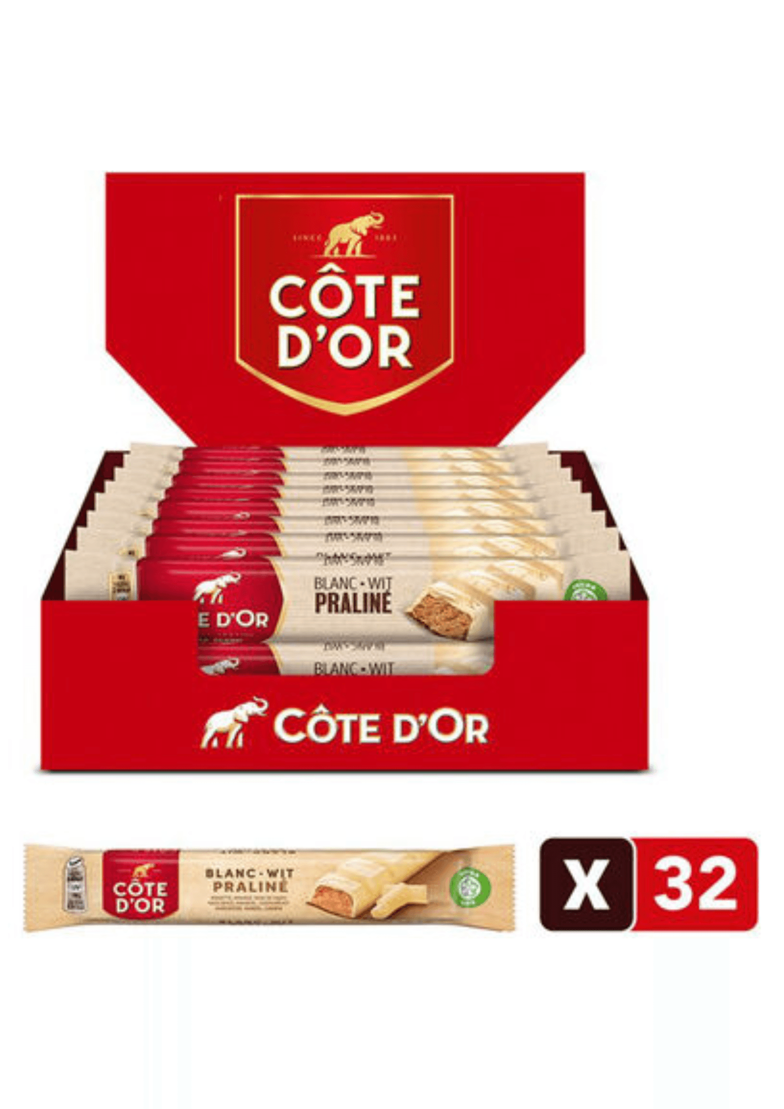 Côte d'Or Bâton Chocolat Blanc Praliné - 32 x 46 g
