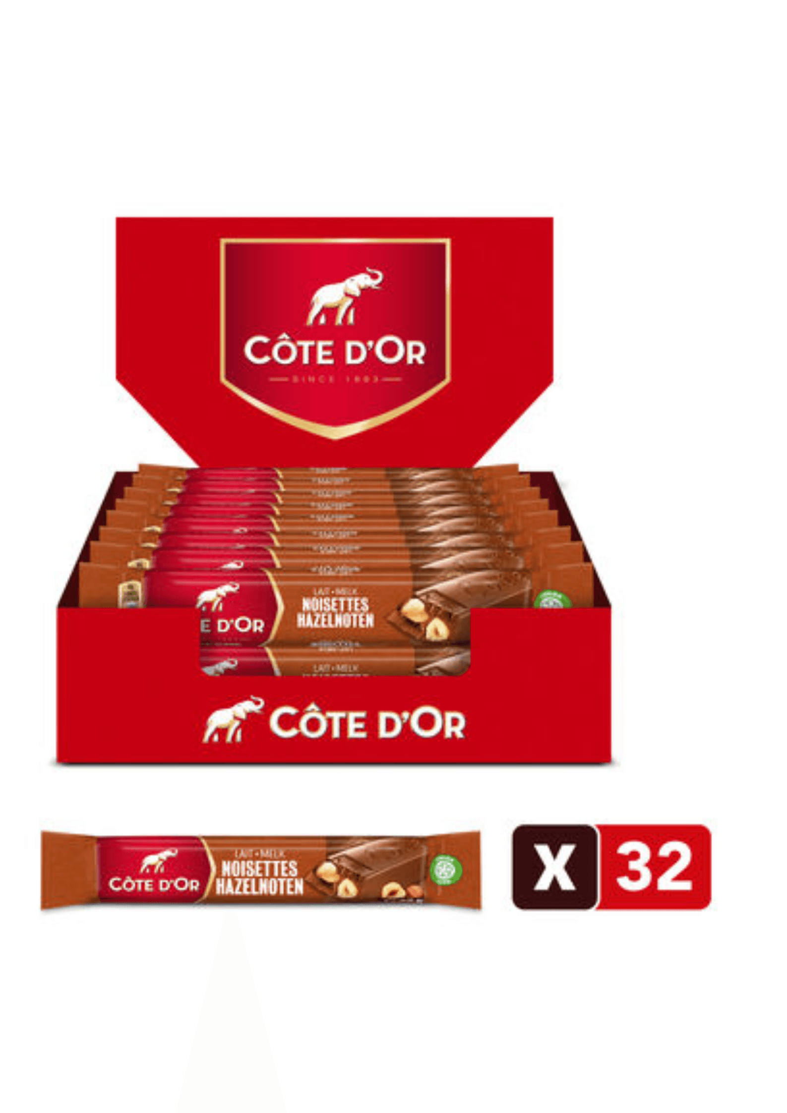 Côte d'Or Bâton Chocolat au Lait Noisette Entière - 32 x 45 g