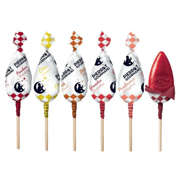 Pierrot Gourmand Display 100 Sucettes Saveur Fruits et Caramel au Lait Frais - 1,3 kg - 2